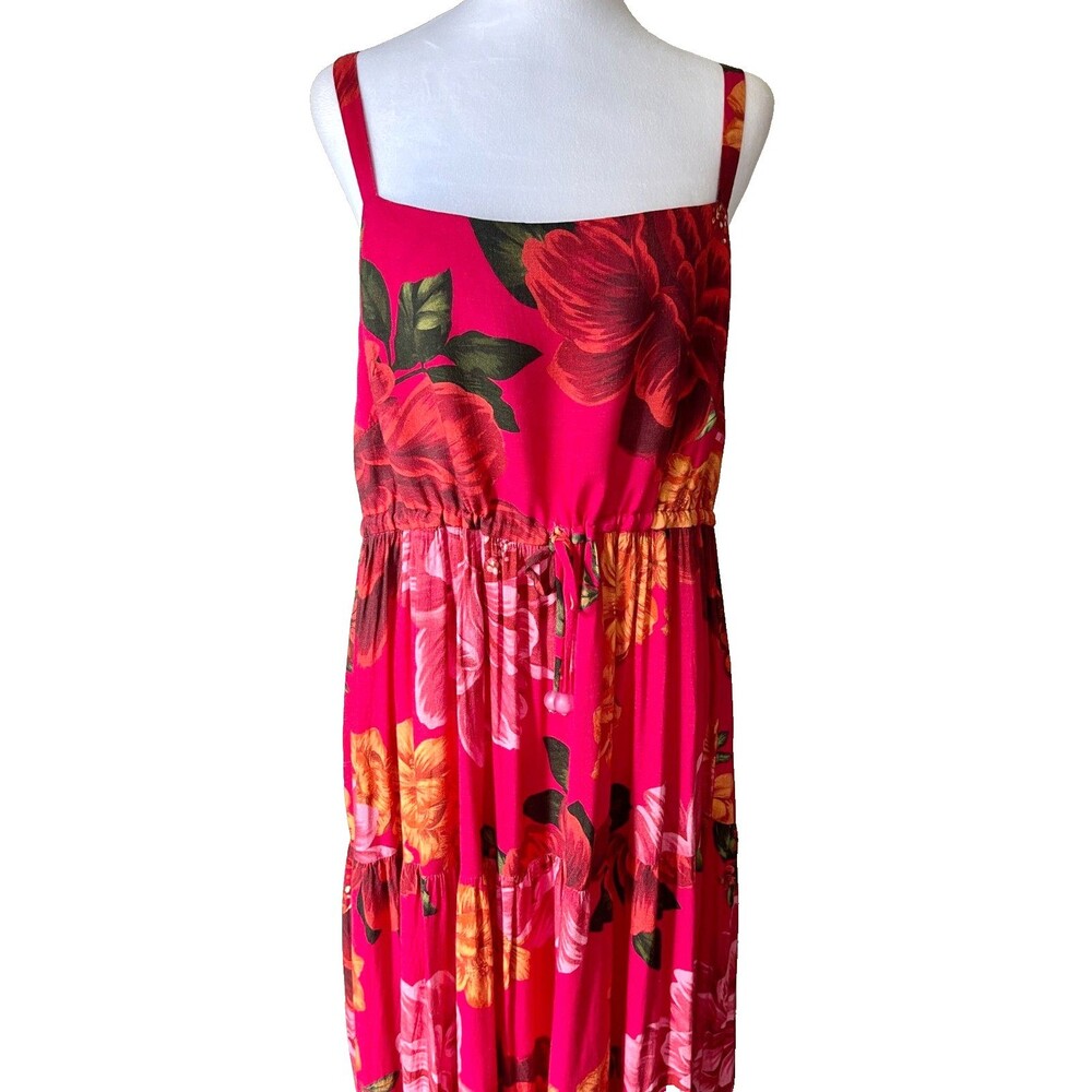 Farm Rio Tiered Maxi Dress Sz M Pink Vibrant Floral Boho Free Spirited Feminine - Picture 3 of 14